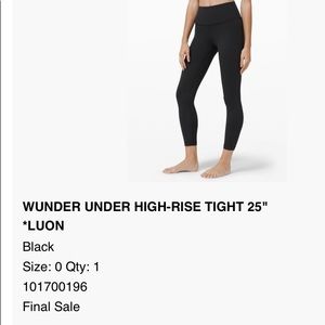 Lululemon high-rise Wunder Unders size 0